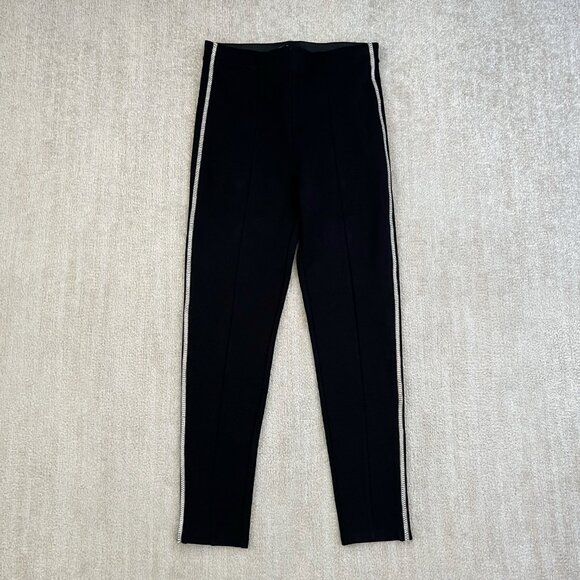 Zara Pants - Zara Black Pull On Crop Pants L Bling Tuxedo Striped